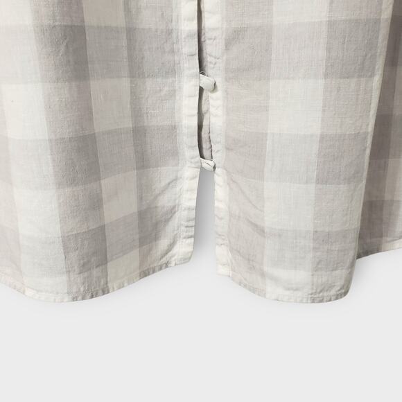 J. Jill Love Linen Gingham Plaid Sleeveless Top Gray White Large Button Back - Picture 6 of 11